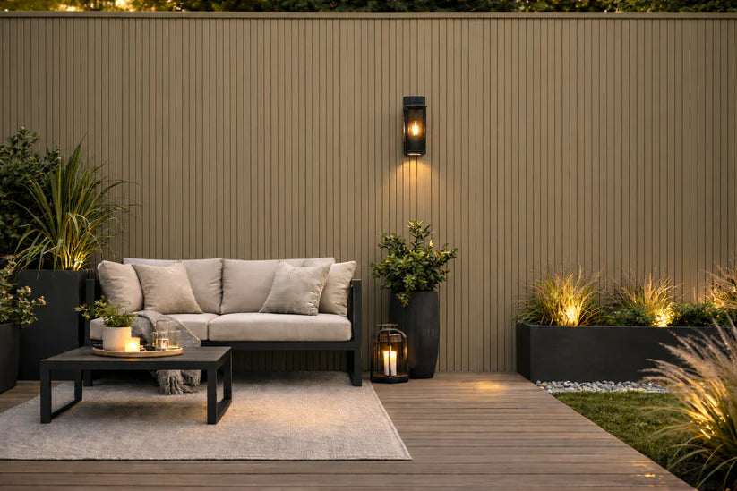 Modern Khaki Outdoor Slatted Panels | Pack of 6