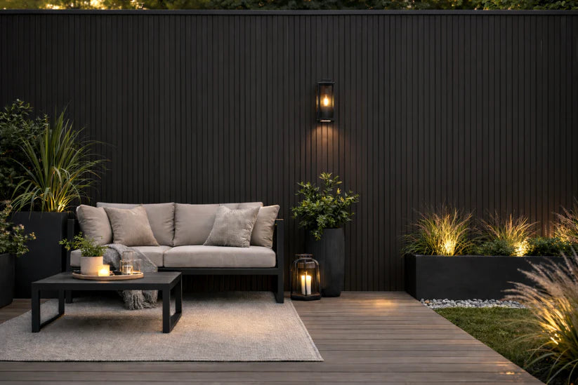 Modern Black Outdoor Slatted Panels | Pack of 6
