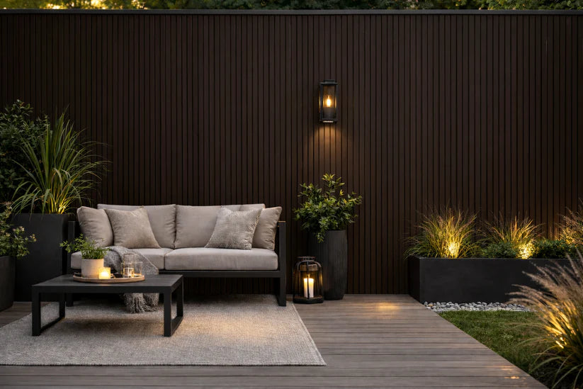 Modern Dark Brown Outdoor Slatted Panels | Pack of 6