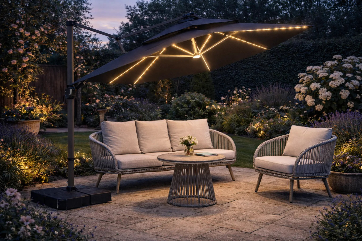 Elegant Cantilever Patio Umbrella with Solar LED Lights